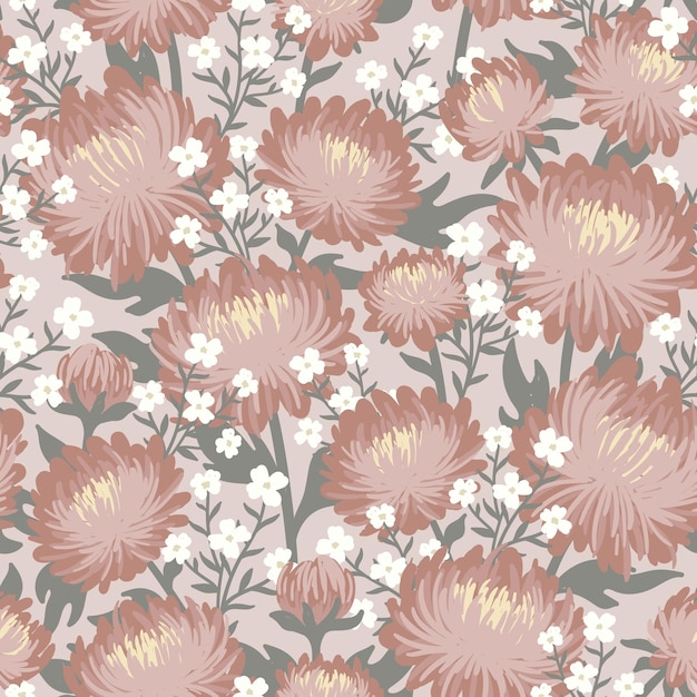 Fondo de vector inconsútil rosa con peonías de crema delicada y gypsophila blanco