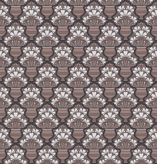 FONDO DE VECTOR INCONSÚTIL ROSA SUCIO EN ESTILO ART NOUVEAU CON UN RAMO DE FLORES BLANCAS