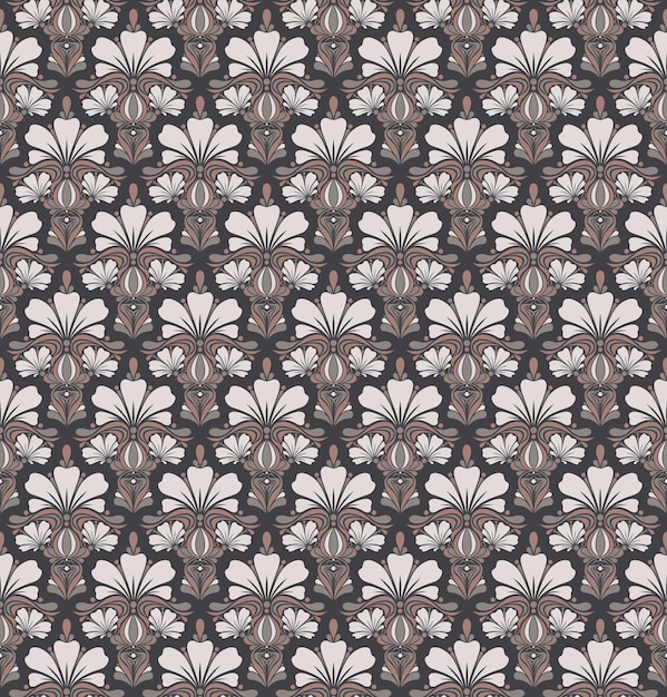 FONDO DE VECTOR INCONSÚTIL ROSA SUCIO EN ESTILO ART NOUVEAU CON UN RAMO DE FLORES BLANCAS