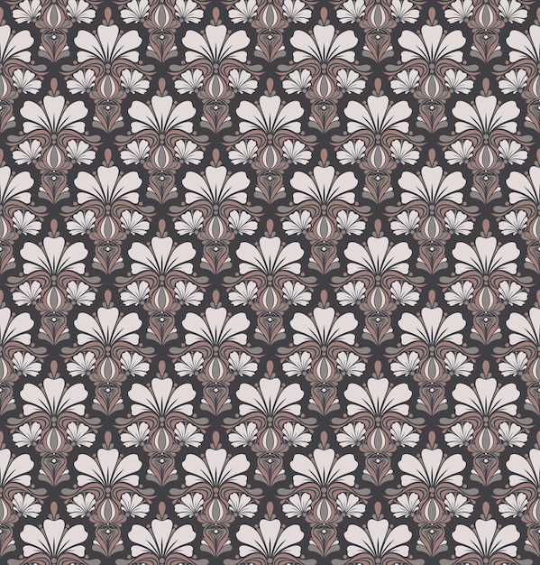 Fondo de vector inconsútil rosa sucio en estilo art nouveau con un ramo de flores blancas