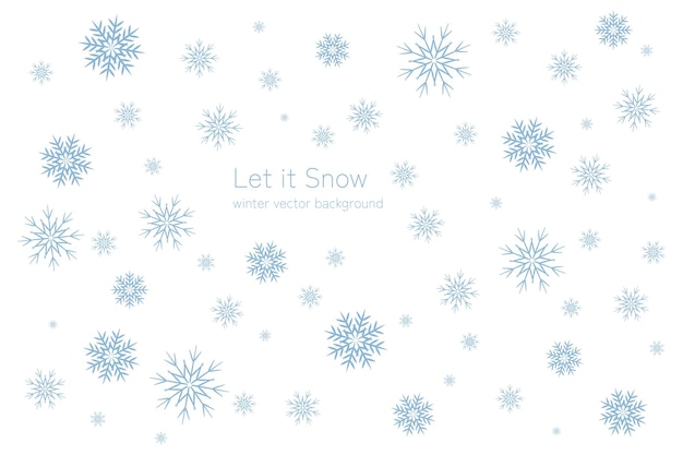 Fondo de vector de invierno blanco con copos de nieve y texto Let it Snow