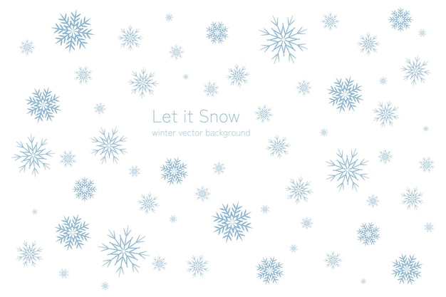 Fondo de vector de invierno blanco con copos de nieve y texto let it snow