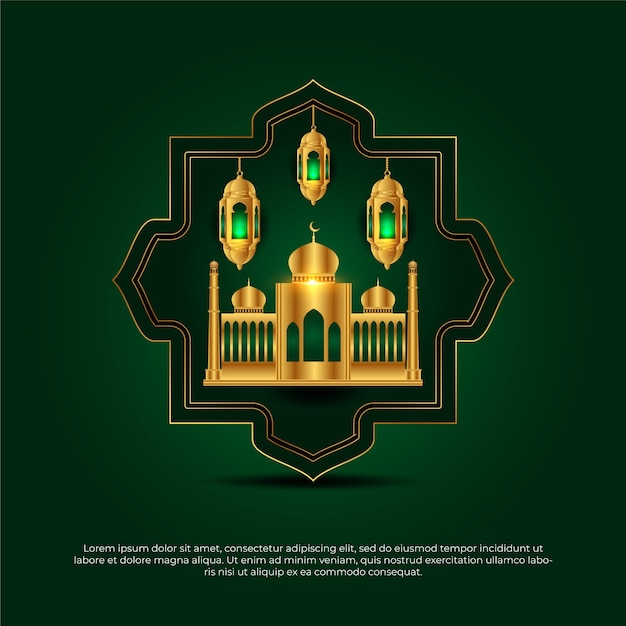 Fondo de vector de lámpara de mezquita islámica verde y dorada de eid al adha mubarak