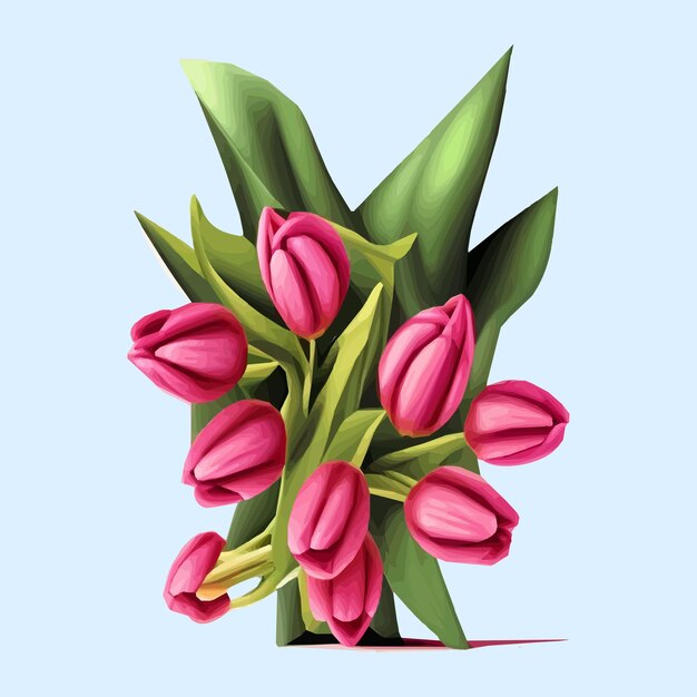 Fondo de vector libre con tulipanes Ilustración dibujada a mano Feliz día de la madre Plantilla de diseño de vacaciones de primavera con tulipán rosa Lindo conjunto de Pascua con flores de conejito