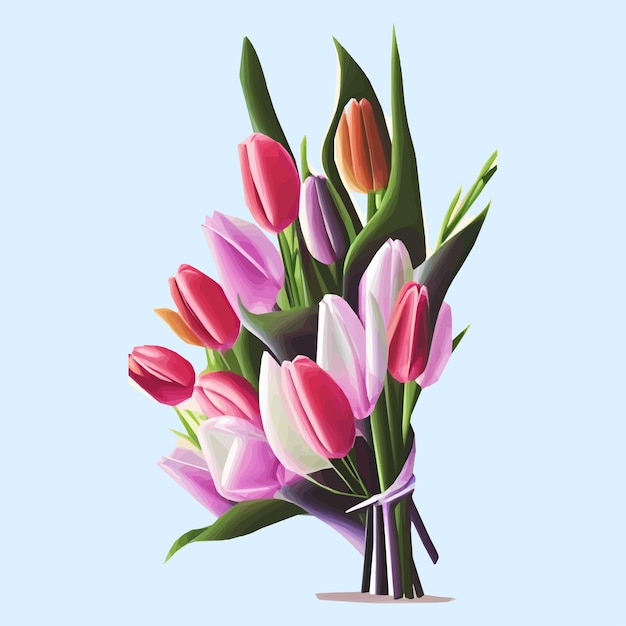 Vector fondo de vector libre con tulipanes ilustración dibujada a mano feliz día de la madre plantilla de diseño de vacaciones de primavera con tulipán rosa lindo conjunto de pascua con flores de conejito