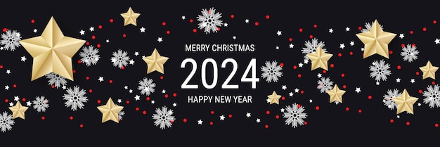 Fondo de vector de lujo de Navidad y año nuevo con estrellas y copos de nieve