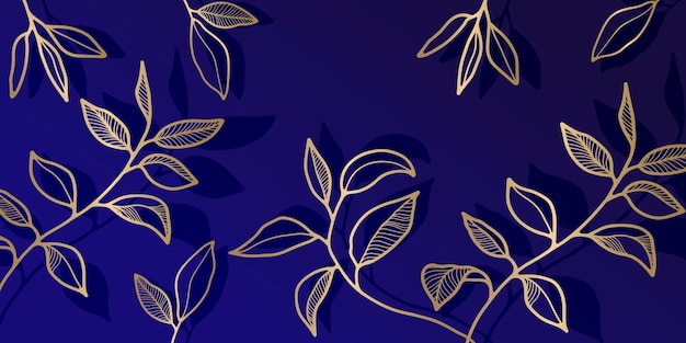 Fondo de vector de lujo en tonos azules con ramas doradas con hojas para presentaciones de cubiertas de diseño de papel tapiz