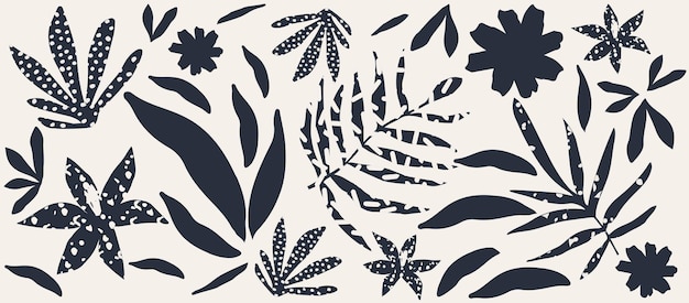 Fondo de vector monocromático con hojas negras abstractas dispersas