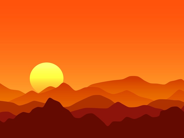 Vector fondo de vector de naranja montañas amanecer