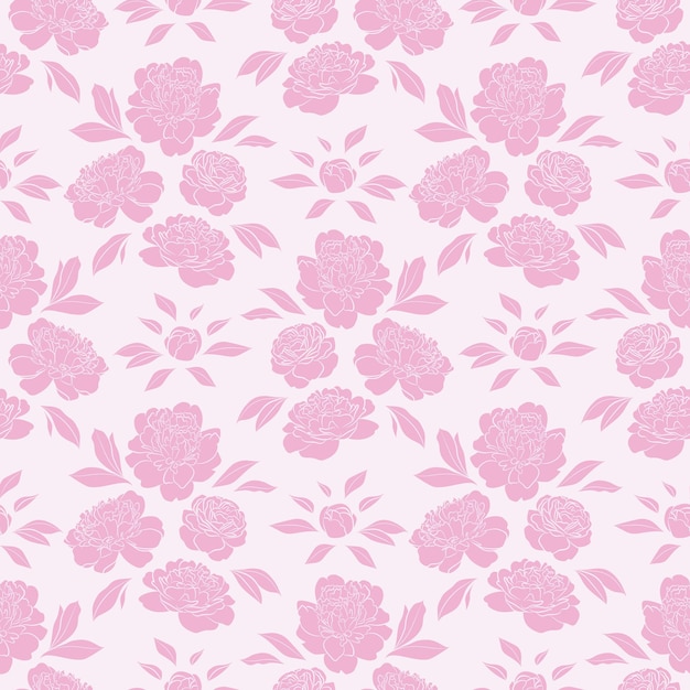 Fondo de vector de patrón de repetición floral de peonía rosa peonías