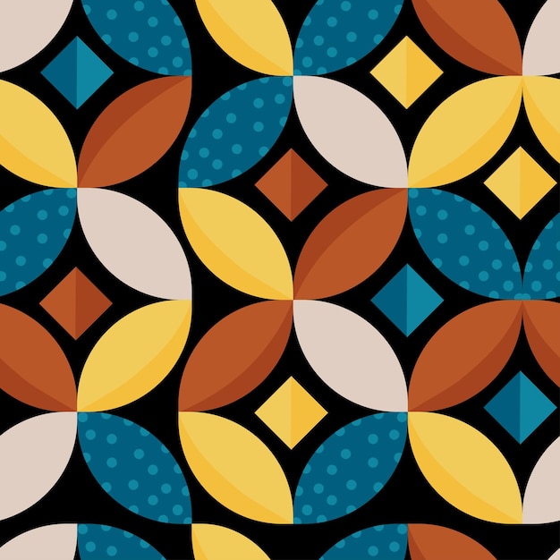 Fondo de vector de patrones sin fisuras geométrico retro abstracto con formas circulares.Patrón simple