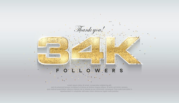 Fondo de vector premium de 34k seguidores de oro de lujo brillante para celebración