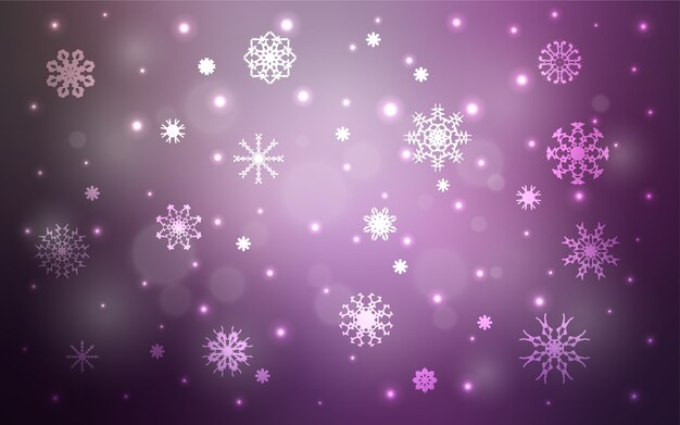 Fondo de vector púrpura claro con copos de nieve de Navidad