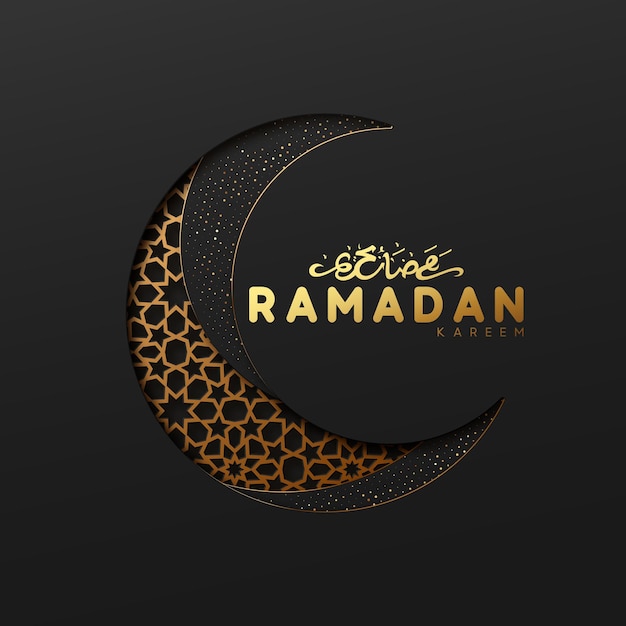 Fondo de vector de Ramadán. Efecto del papel recortado con el texto caligráfico árabe en relieve del Ramadan Kareem. Tarjeta de felicitación de diseño creativo, pancarta, afiche. Fiesta sagrada islámica tradicional.