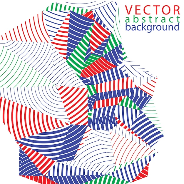 Fondo de vector rayado complicado 3D abstracto geométrico, elemento tridimensional asimétrico colorido aislado.