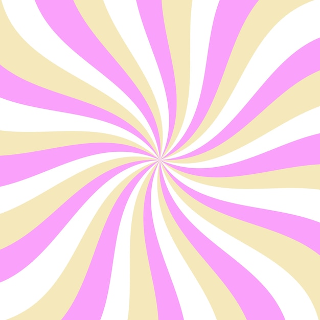 Fondo de vector de rayos de sol retro. Diseño de rayos de estrellas rosas, amarillas y blancas. Remolino de caramelo dulce.