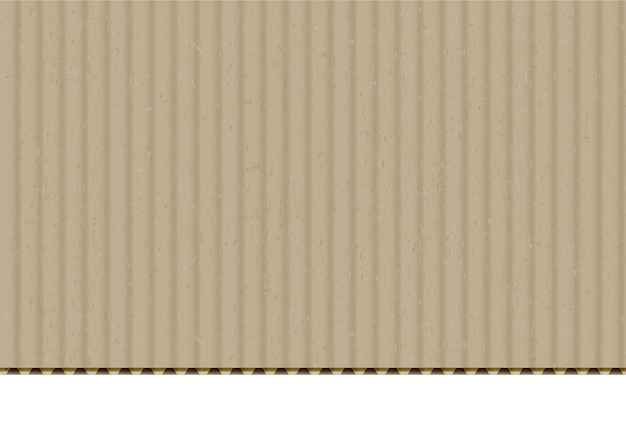 Fondo de vector realista de borde de hoja corrugada de cartón. Papel artesanal con borde cortado sobre fondo blanco. Caja de cartón, material de caja textura de la superficie en blanco. Cartón beige con ilustración de textura de flauta