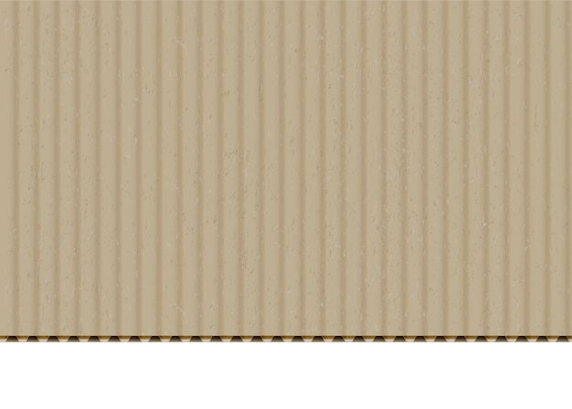 Fondo de vector realista de borde de hoja corrugada de cartón. papel artesanal con borde cortado sobre fondo blanco. caja de cartón, material de caja textura de la superficie en blanco. cartón beige con ilustración de textura de flauta