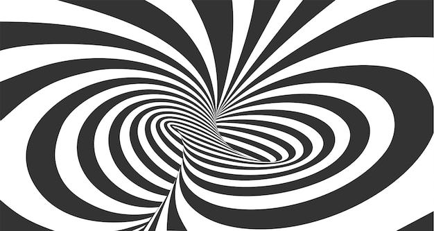 Fondo de vector de remolino abstracto digital de perspectiva de líneas blancas negras 3D Ilustración de rayas lineales op art ilusión óptica fondo de pantalla dinámico