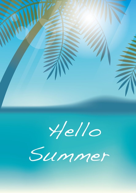 Fondo De Vector De Resort Tropical Con Palmera Silueta Azul Cielo Océano Y Espacio De Texto