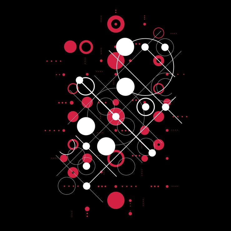 Vector fondo de vector rojo bauhaus modular, creado a partir de figuras geométricas simples como círculos y líneas. lo mejor para usar como póster publicitario o diseño de pancartas.