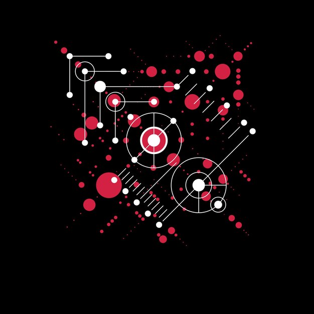 Fondo de vector rojo Bauhaus modular, creado a partir de figuras geométricas simples como círculos y líneas. Lo mejor para usar como póster publicitario o diseño de pancartas.