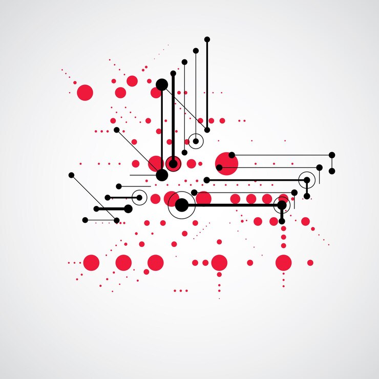 Vector fondo de vector rojo bauhaus modular, creado a partir de figuras geométricas simples como círculos y líneas. lo mejor para usar como póster publicitario o diseño de pancartas.