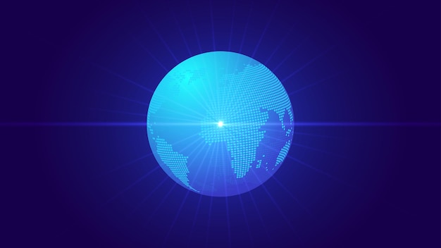 Fondo de vector de tecnología de red de mundo azul de composición de tierra digital de enlace de línea de punto de cielo cósmico