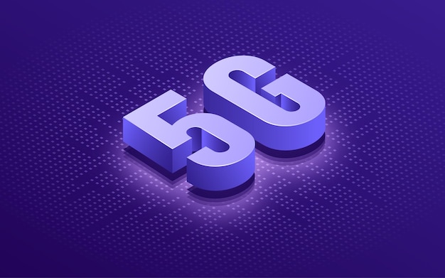 Fondo de vector tipográfico isométrico de tecnología de red inalámbrica 5g