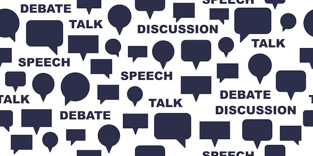 Fondo de vector transparente de burbujas de discurso, patrón sin fin con signos de diálogo, tema de conversación y discusión, comunicación en redes sociales.
