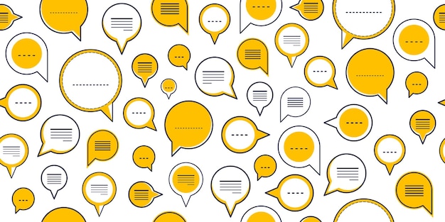 Vector fondo de vector transparente de burbujas de discurso, patrón sin fin con signos de diálogo, tema de conversación y discusión, comunicación en redes sociales.