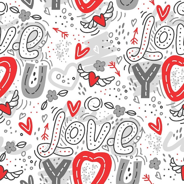 Fondo de vector transparente con corazones flechas tirabuzones flores amor ilustración para tela