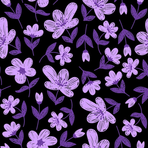 Vector fondo de vector transparente negro con flores de color lila brillante