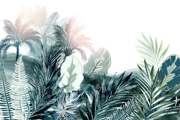 Fondo de vector tropical o cartel de papel tapiz con palmeras