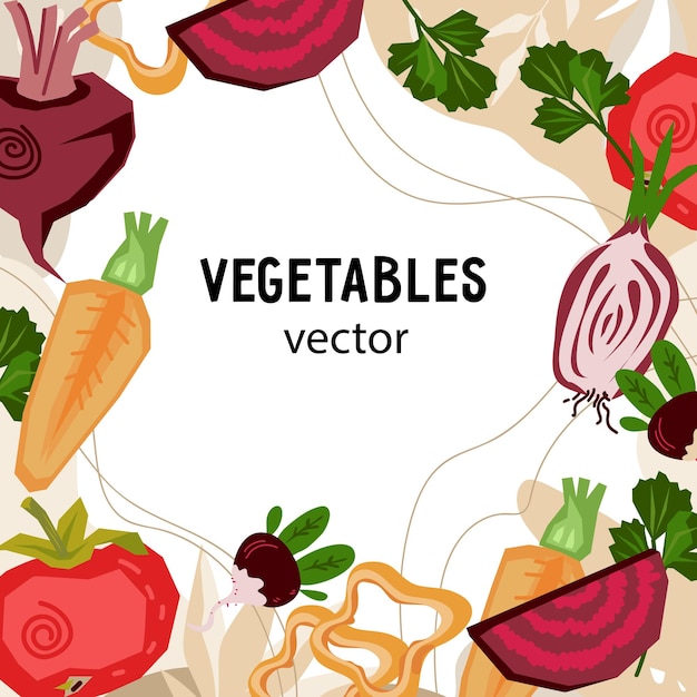 Fondo de vector de verduras para salsa de verduras frescas conservas de alimentos plantilla de etiqueta ilustración de vector dibujado a mano Diseño de fondo para alimentos y paquetes de comida de verduras enlatadas en conserva