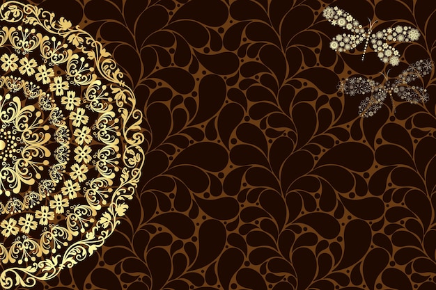 Fondo de vector vintage marrón paisley con mandala