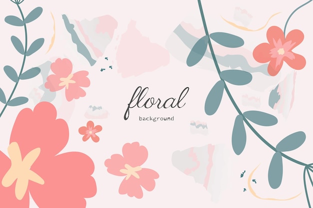 Fondo de vectores florales. Lindo diseño de papel tapiz con delicadas flores rosas, hojas y manchas.