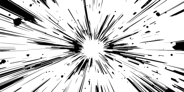Fondo vectorial abstracto en blanco y negro de líneas de velocidad al estilo de los cómics