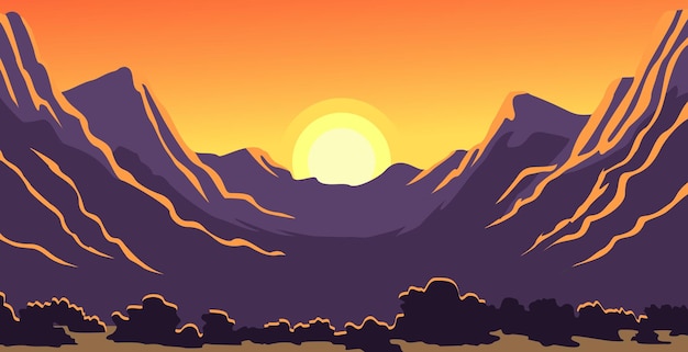 fondo vectorial Atardecer en el valle hermoso paisaje