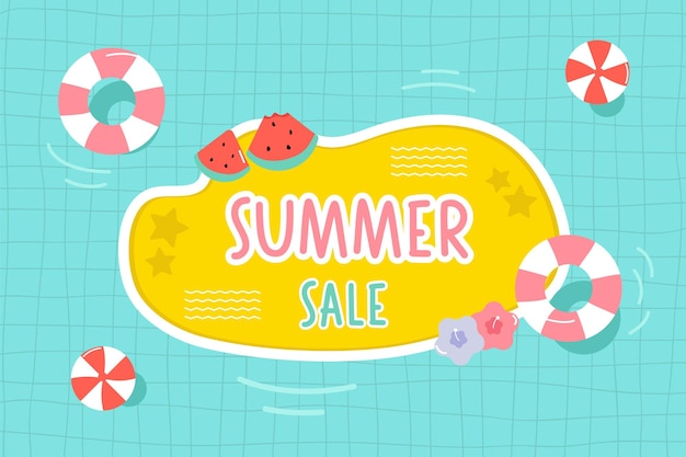 fondo vectorial Banner de verano con sombrillas de fiesta en la piscina bola nadar cartel horizontal