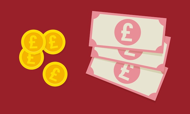 Fondo vectorial con billetes y monedas de libra británica