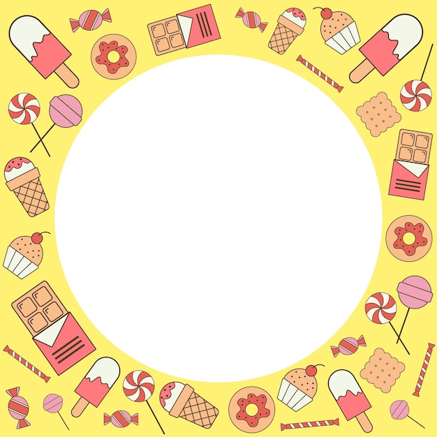 Fondo vectorial de un conjunto de dulces dulces y helados para el diseño