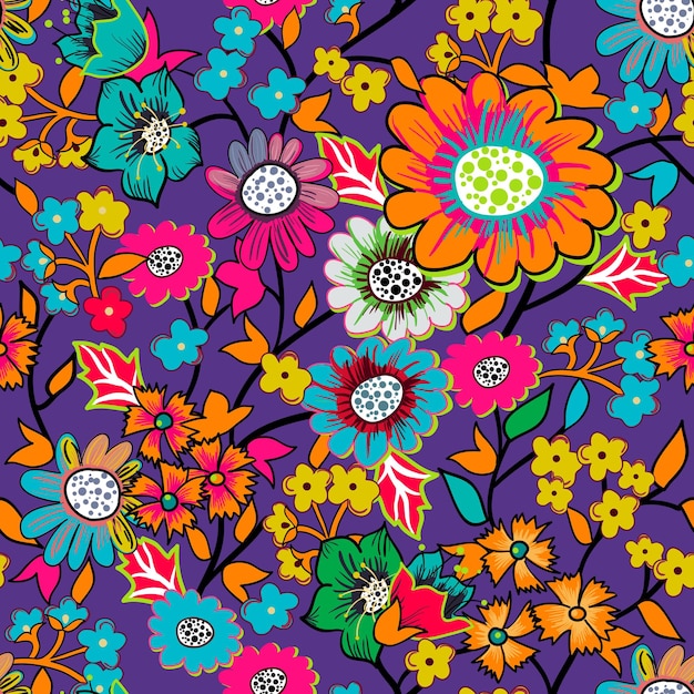 Vector fondo vectorial sin costura con dibujos de flores de jardín