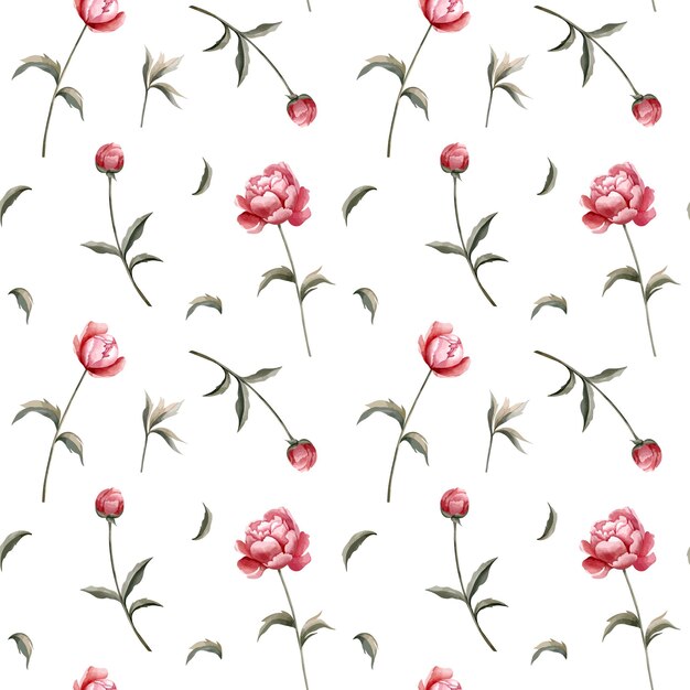 Fondo vectorial sin costuras con peonías de acuarela patrón botánico sin costuras de acuarel