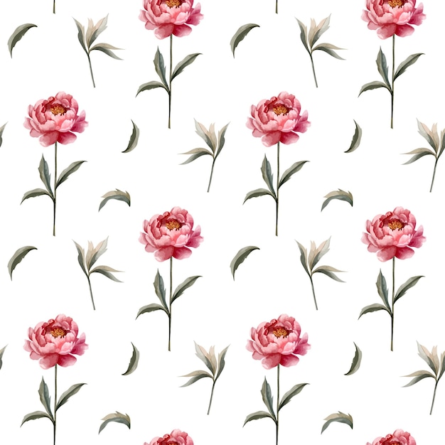 Fondo vectorial sin costuras con peonías de acuarela patrón botánico sin costuras de acuarel