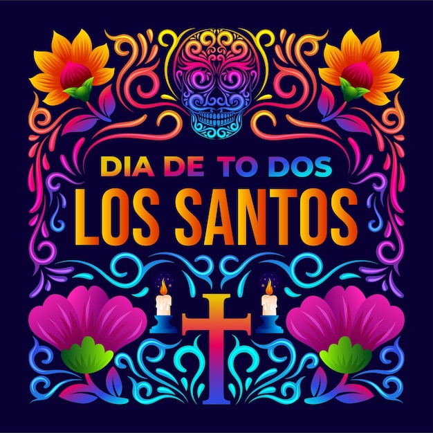 Vector fondo vectorial del día de todos los santos con colorido diseño de arte popular mexicano