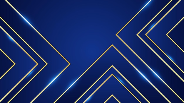 Fondo vectorial dinámico y abstracto azul con líneas diagonales doradas y fondo azul de lujo