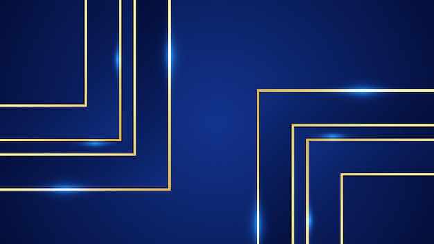 Fondo vectorial dinámico y abstracto azul con líneas diagonales doradas y fondo azul de lujo