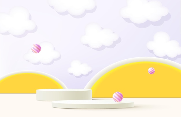 Fondo vectorial con diseño lindo en estilo de corte de papel Diseño de fondo geométrico en color pastel para podio de exhibición de cosméticos o productos renderizado 3dxD