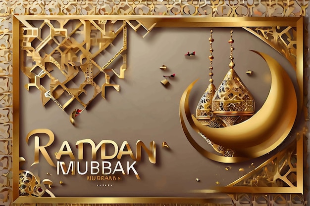 El fondo vectorial de Eid Mubarak Diseño de lanterna de oro árabe vintage luna creciente dorada